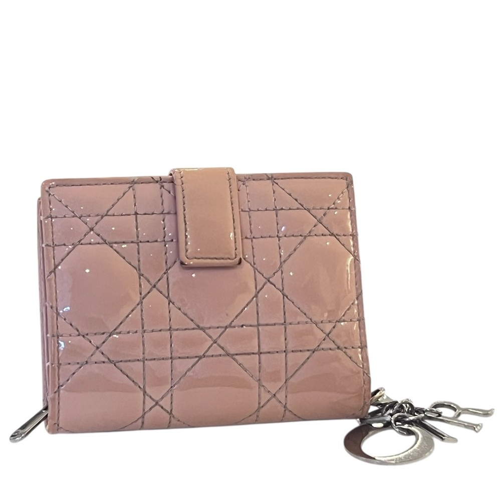 CHRISTIAN DIOR Patent Cannage Lady Dior Eden Wallet